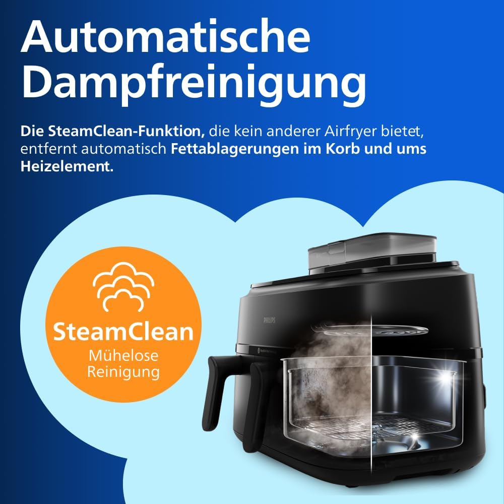 Philips NA550/00 5000 Series Steam & AirFry Air Fryer 9L – RapidAir Plus, 2x Korb, 2750W