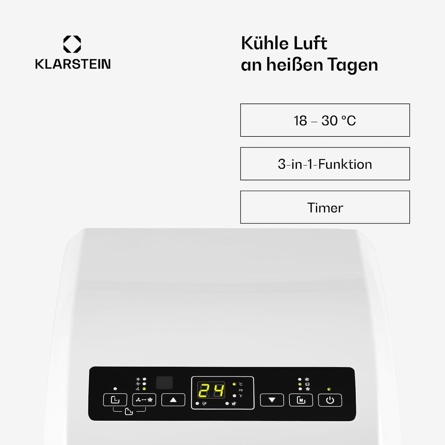 Klarstein Metrobreeze Rom Portable Air Conditioner 10.000 BTU – 4-in-1, R290, Energy Class A+, SEER 12, 3kW, Remote Control, White