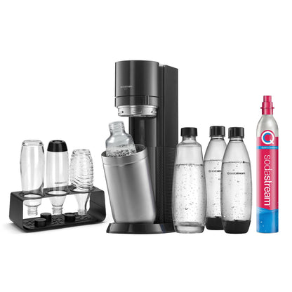 SodaStream DUO Sparkling Water Maker – Quick Connect CO2, 2x Glass Bottle & 2x Plastic Bottle 1L, Titanium/Black