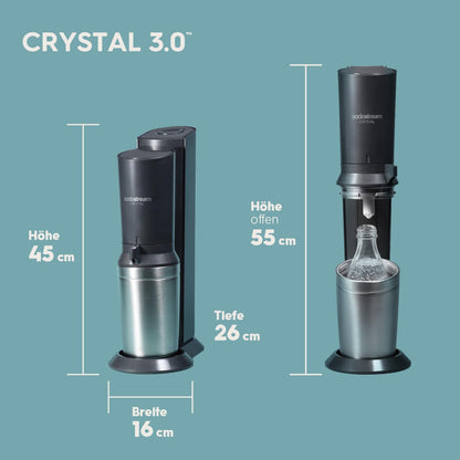 SodaStream Crystal 3.0 Sparkling Water Maker – Quick Connect CO2, 2x Glass Carafe 0,7L, Titanium/Black
