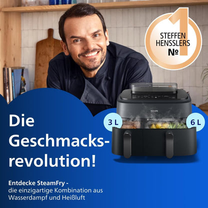 Philips NA550/00 5000 Series Steam & AirFry Air Fryer 9L – RapidAir Plus, 2x Korb, 2750W