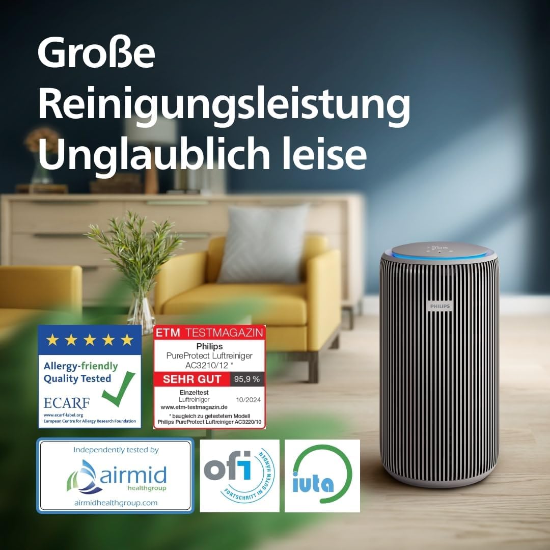 Philips AC3210/12 Air Purifier 130m² – SilentWings 15dB, HEPA 99,97%, ECARF, CADR 500m³/h, Air+ App, Beige