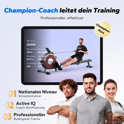 MERACH Q1s Rowing Machine 160kg – 32-stufig Magnet, 5,5kg Schwungrad, App, Dual-Rail, 0,2m², Black
