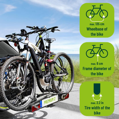 EUFAB PREMIUM 2 Towbar Bike Carrier – 2 Räder, 60kg, E-Bike, Foldable, Lockable, Black