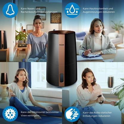 Philips HU3918/10 3000 Series Humidifier 3L – 99% bakterienreduziert, 45m², 360°, 9h Timer, Black