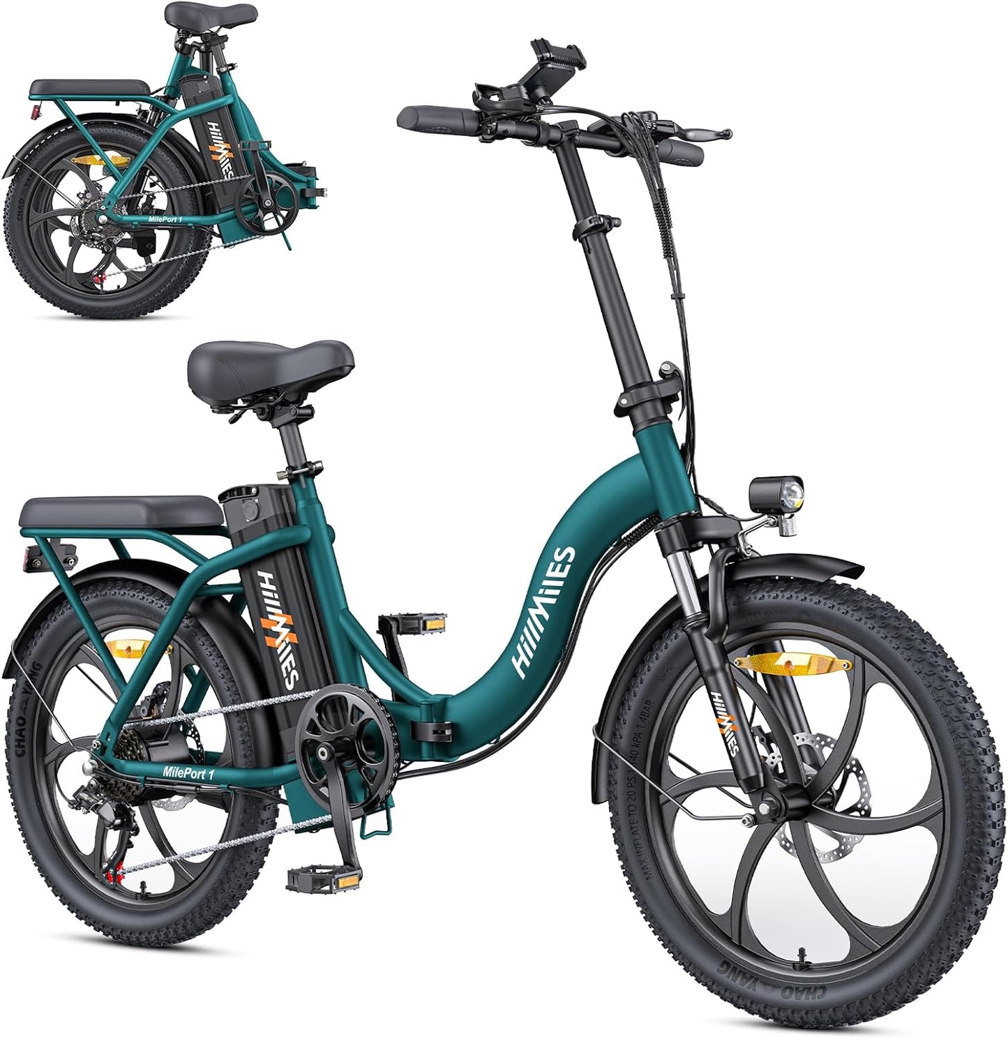 HillMiles MilePort 1 E-Bike Foldable 250W – 36V/13Ah, 100km, 7-Gang, Dual-Federung, 20", Green