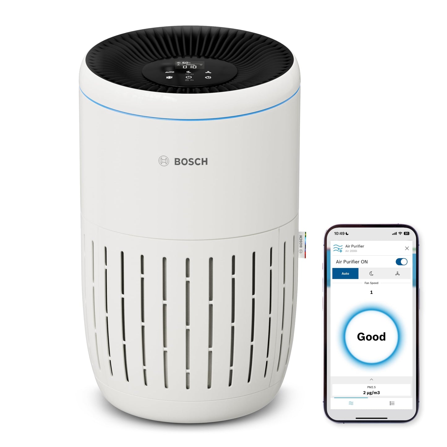 Bosch Air 4000i Air Purifier 62,5m² – 3-in-1 HEPA+Aktivkohle, CADR 300m³/h, 25dB, App, Smart Home, White