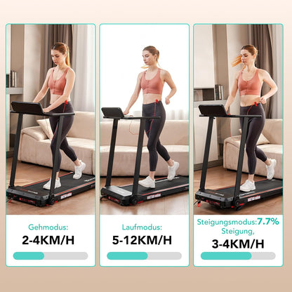 CITYSPORTS CS-WP9 Treadmill Foldable 1400W – Bluetooth, 12 km/h, 110kg, LED, 360° Tablet-Halter, Black
