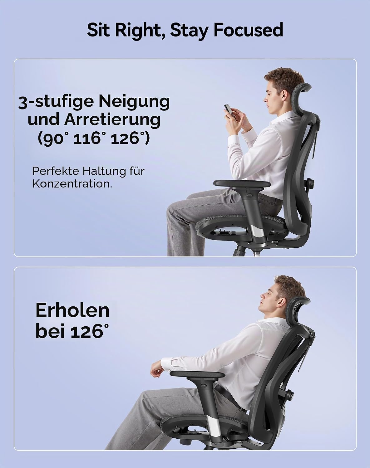 SIHOO M57 Ergonomic Office Chair, 3D-Armrests, Mesh, Headrest, Up to 150 kg, Black