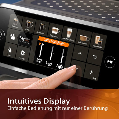 Philips Series 5400 LatteGo Fully Automatic Coffee Machine EP5447/90, 12 Coffee Specialities, Milk System, TFT-Touchdisplay, ExtraShot, AquaClean, Black/Chrome