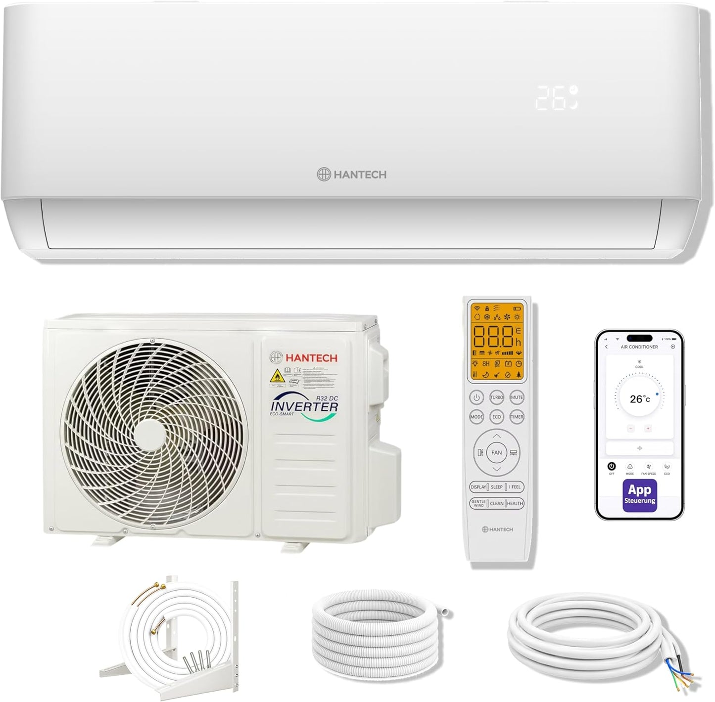 HANTECH H-PRO Split Air Conditioner 12.000 BTU – Inverter, Energy Class A++, Heating & Cooling, WiFi, Alexa, White
