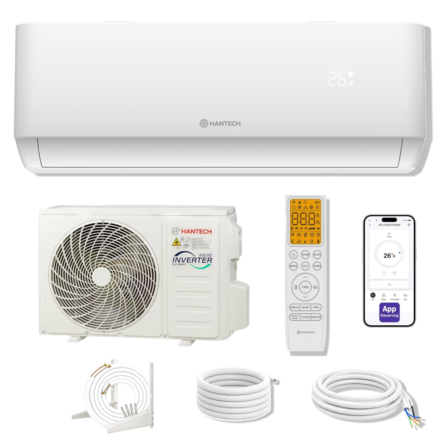 HANTECH H-PRO Split Air Conditioner 12.000 BTU – Inverter, Energy Class A++, Heating & Cooling, WiFi, Alexa, White