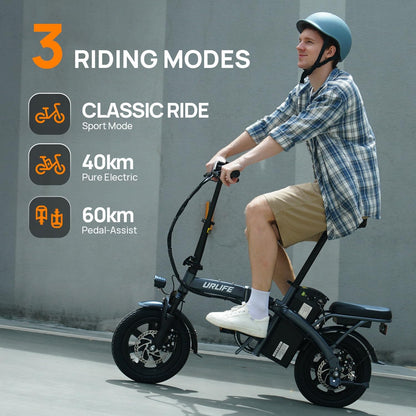 URLIFE F1L Klapp-E-Bike 250W – 48V/7,5Ah, 60km, Pedelec, IP54, Dual-Federung, 14", Black