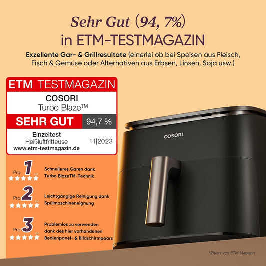 Cosori TurboBlaze CAF-DC601-KEU Air Fryer 6L – DC-Motor, 5 Fan Speeds, 30–230°C, Dark Grey