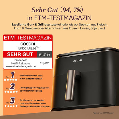 Cosori TurboBlaze CAF-DC601-KEU Air Fryer 6L – DC-Motor, 5 Fan Speeds, 30–230°C, Dark Grey