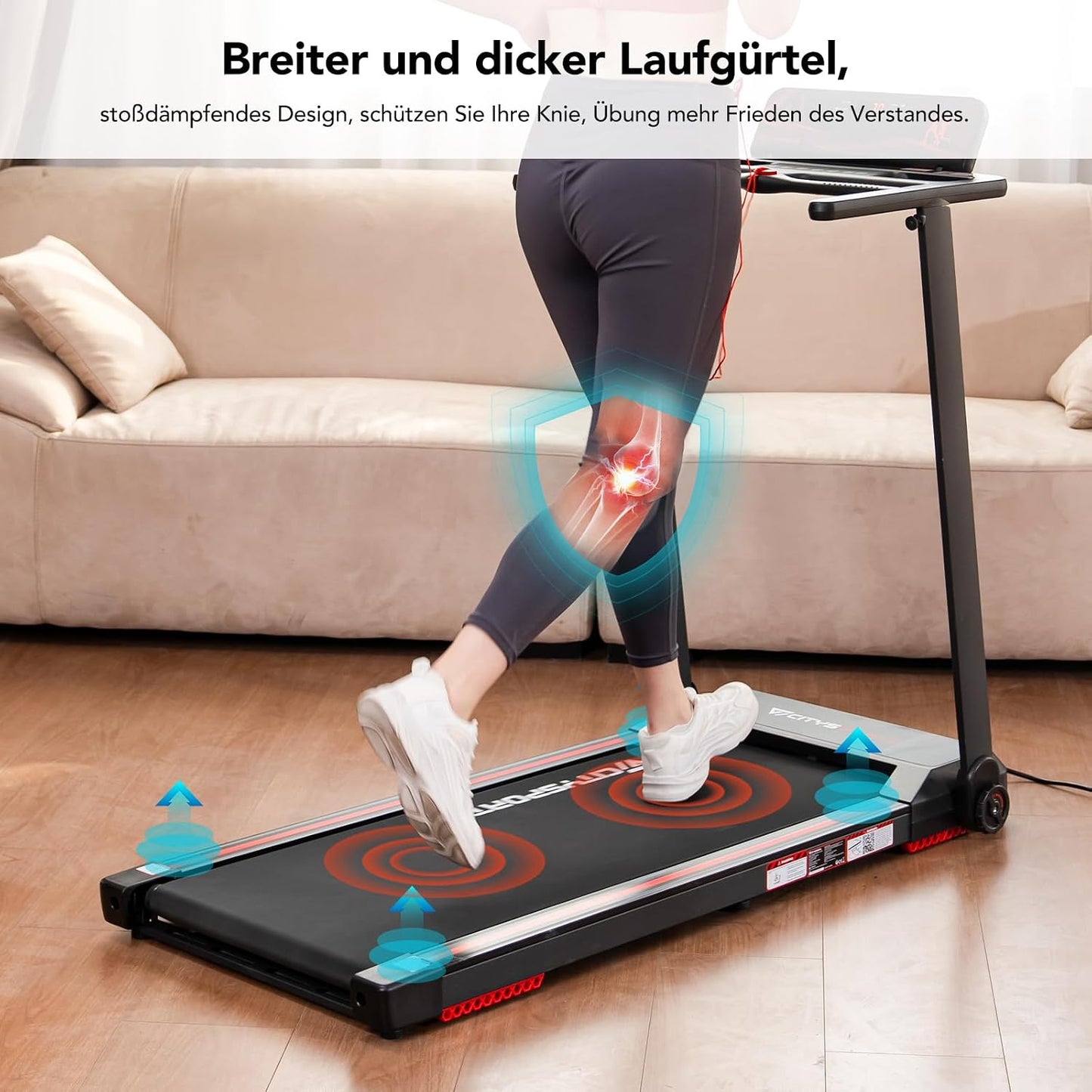 CITYSPORTS CS-WP9 Treadmill Foldable 1400W – Bluetooth, 12 km/h, 110kg, LED, 360° Tablet-Halter, Black