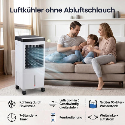 VINGVO x7c29edoga-12 Mobiler Air Cooler 3-in-1 – 6-10L Tank, Eispack, 65W, 30dB, Schwenkfunktion, Timer, Remote Control