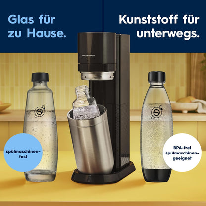 SodaStream DUO Sparkling Water Maker – Quick Connect CO2, 2x Glass Bottle & 2x Plastic Bottle 1L, Titanium/Black
