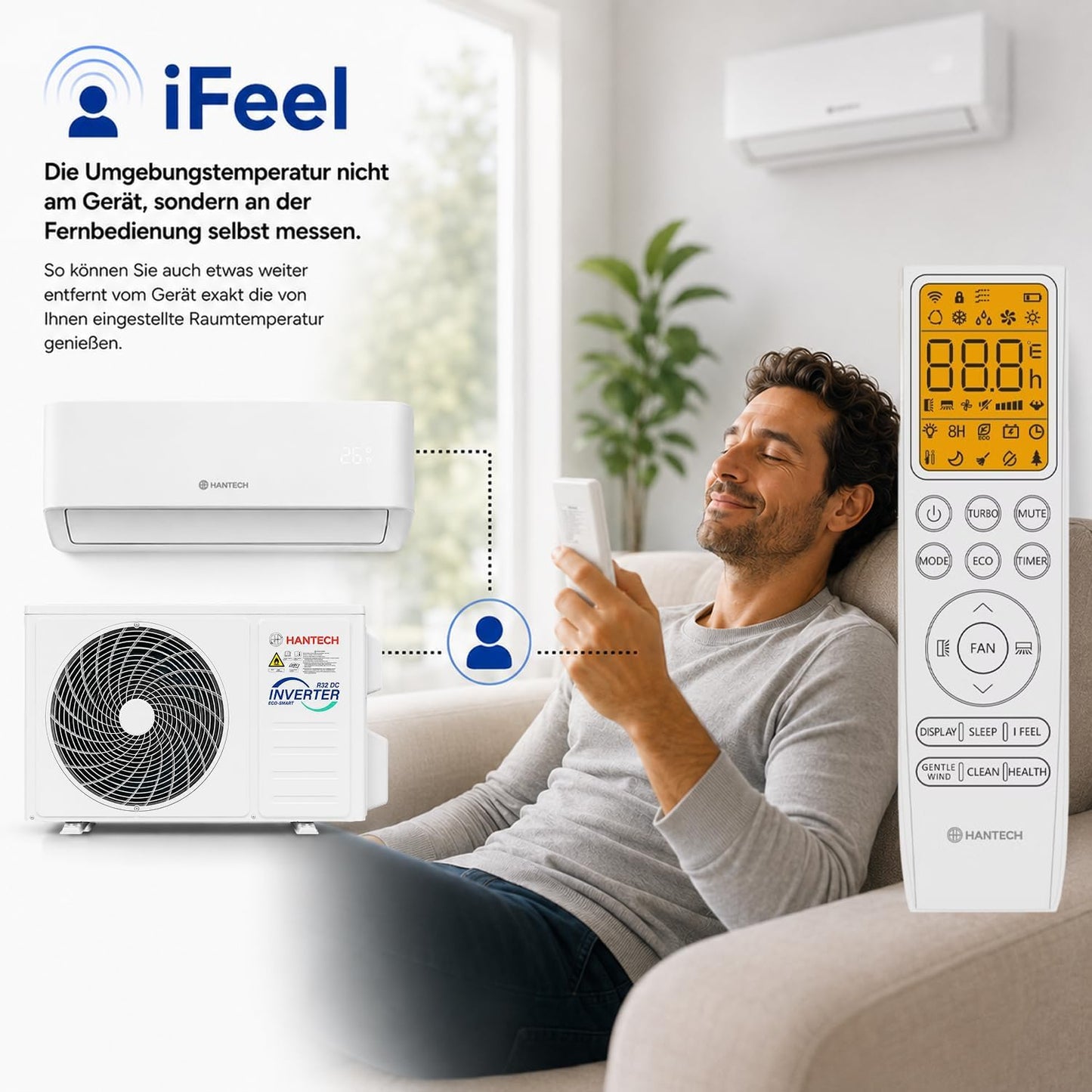 HANTECH H-PRO Split Air Conditioner 12.000 BTU – Inverter, Energy Class A++, Heating & Cooling, WiFi, Alexa, White
