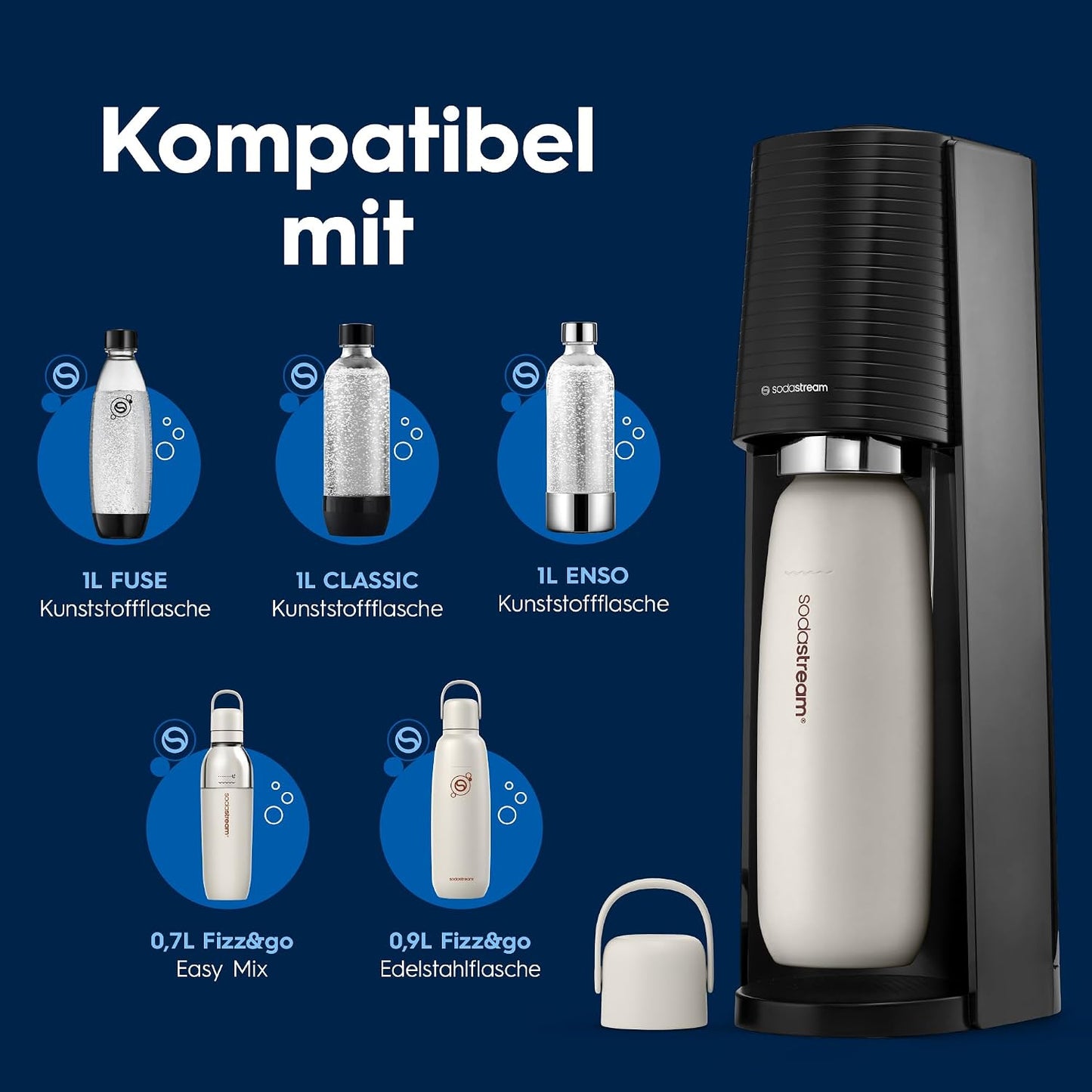 SodaStream TERRA Sparkling Water Maker – Quick Connect CO2, 3x KST Plastic Bottle 1L, Black