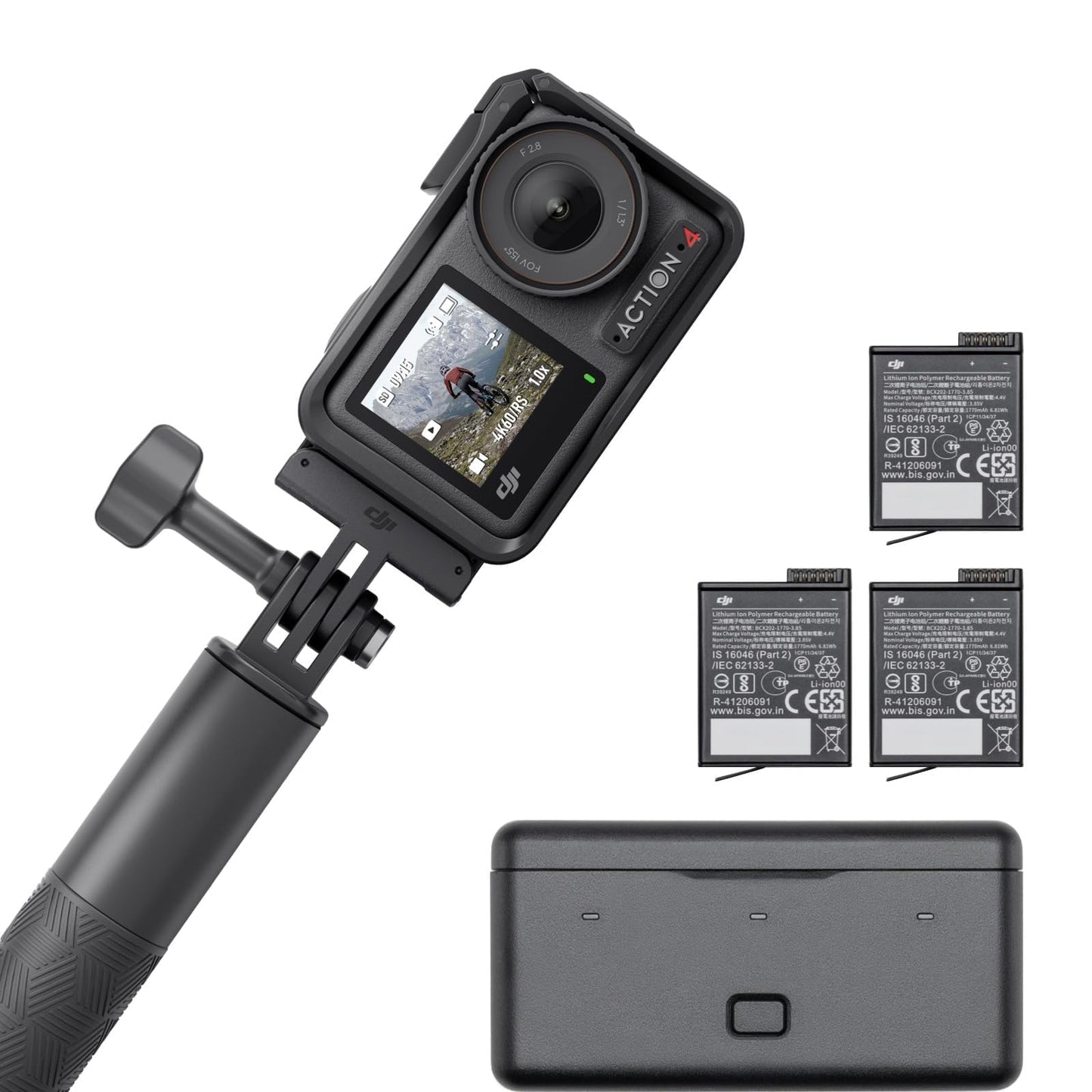 DJI Osmo Action 4 Essential Combo 4K Action Camera – 1/1.3" Sensor, 155°, 10-Bit, IP68, 150 Min, Black