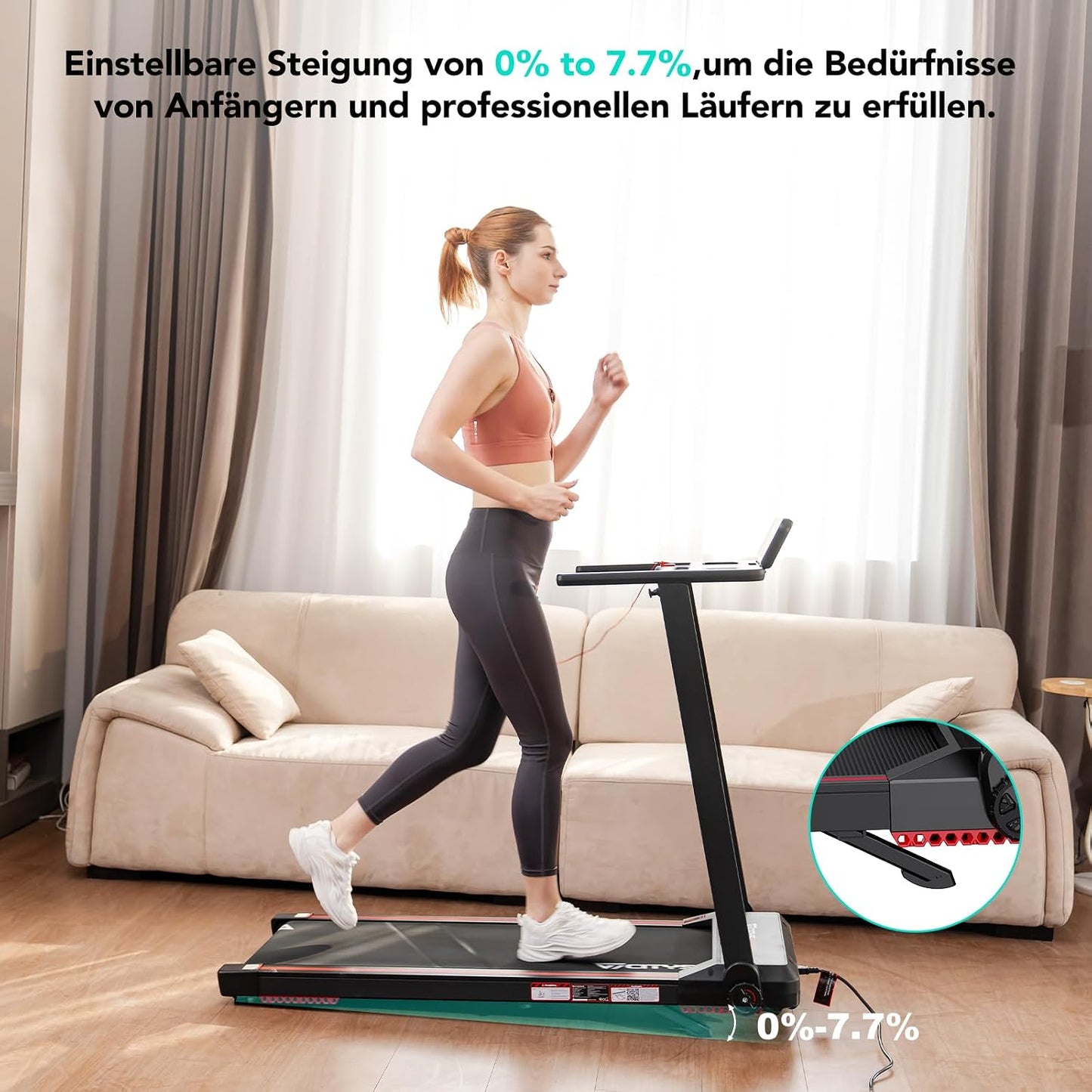 CITYSPORTS CS-WP9 Treadmill Foldable 1400W – Bluetooth, 12 km/h, 110kg, LED, 360° Tablet-Halter, Black