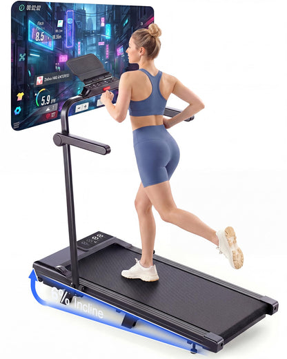 Superun WP06 Treadmill 6% Tilt – 16,8 km/h, 136kg, 2,5 PS, KI-Training, App, 40x90cm, Black