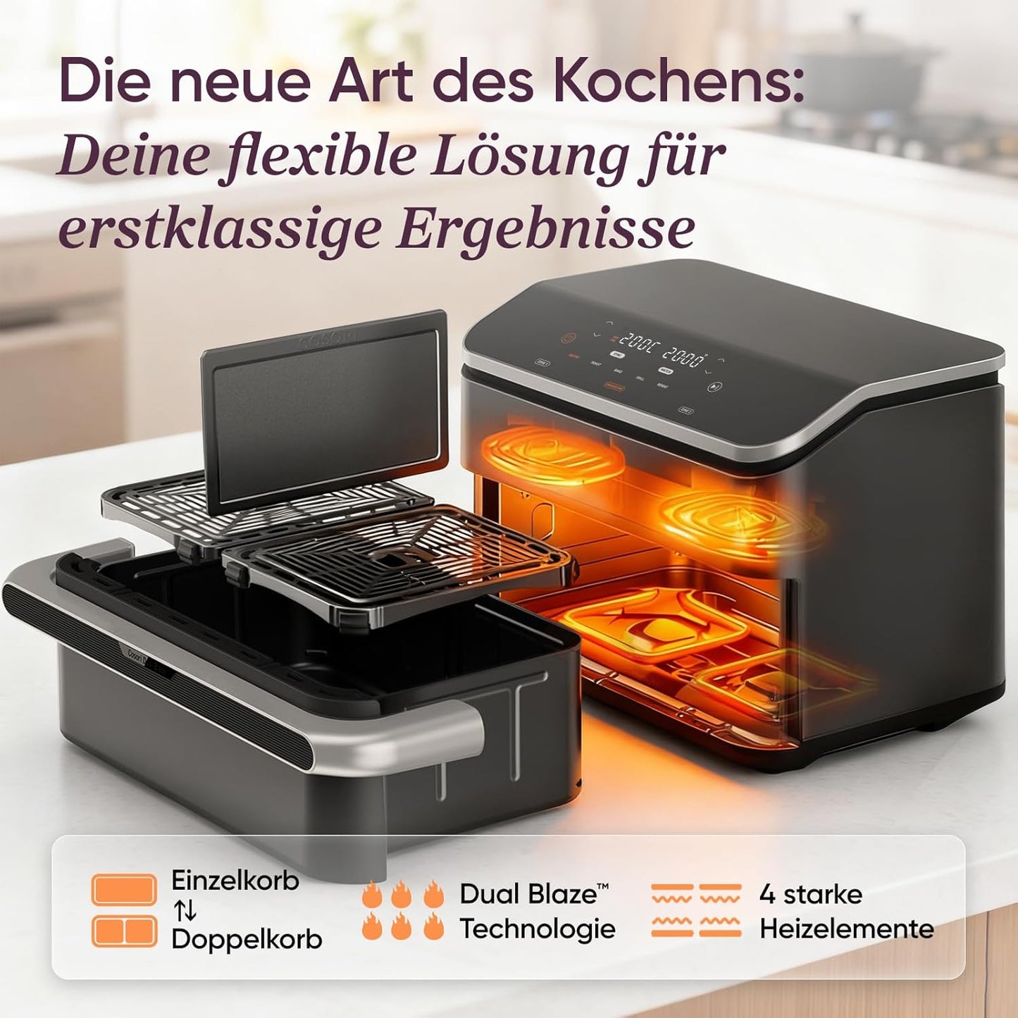 Cosori TF102S DualBlaze Air Fryer 10L – 3D Heater, NTC-Sensor, 240°C, WiFi, 2800W, Black