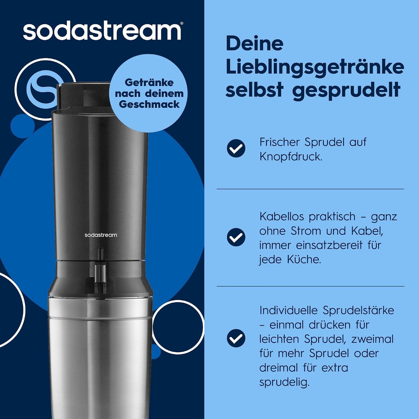 SodaStream Crystal 3.0 Sparkling Water Maker – Quick Connect CO2, 2x Glass Carafe 0,7L, Titanium/Black