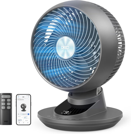 DREO TurboPoly DR-HAF008S Table Fan – 1.530m³/h, 22dB, 100° Oscillation, 9 Speeds, WiFi, Alexa, Grey
