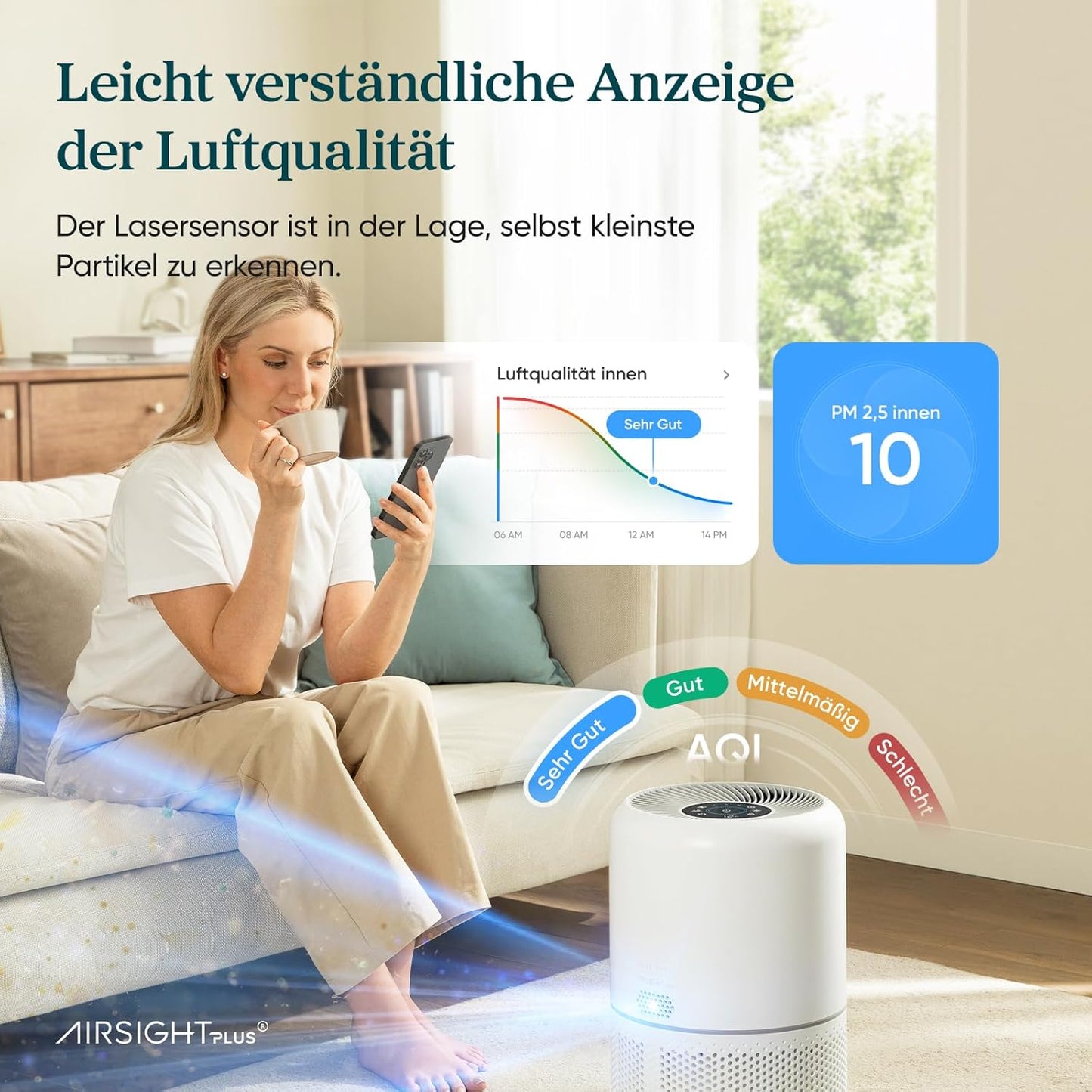 Levoit Core 300S Smart Air Purifier – HEPA 99,97%, Lasersensor, 20m² in 12min, 22dB, VeSync App, White