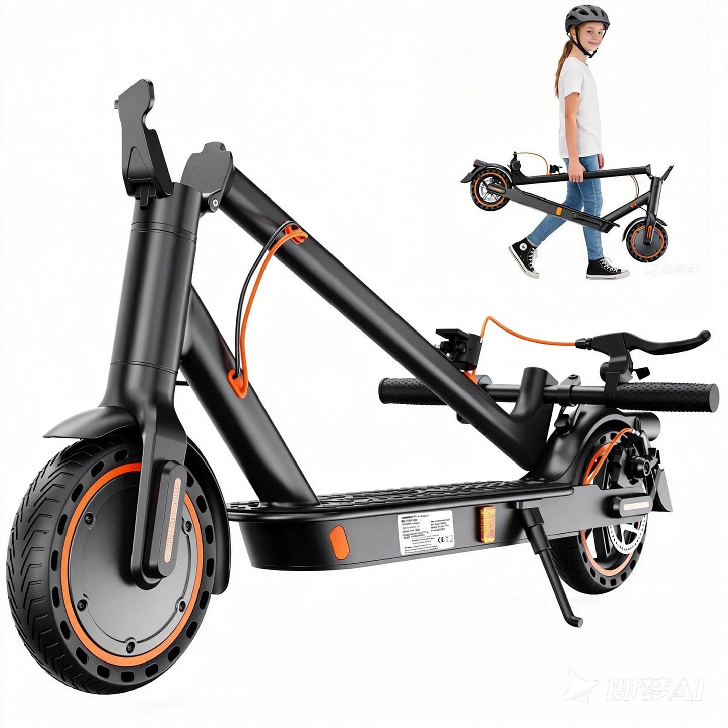 TODIMART T3 E-Scooter with ABE, Up to 30 km Range, 8,5 Zoll Solid Rubber Tyres, Bluetooth-App, Dual Braking System, Foldable, IPX5, Black/Orange
