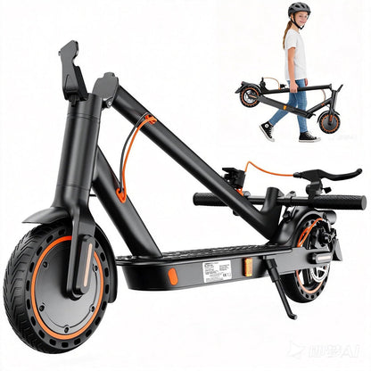 TODIMART T3 E-Scooter with ABE, Up to 30 km Range, 8,5 Zoll Solid Rubber Tyres, Bluetooth-App, Dual Braking System, Foldable, IPX5, Black/Orange