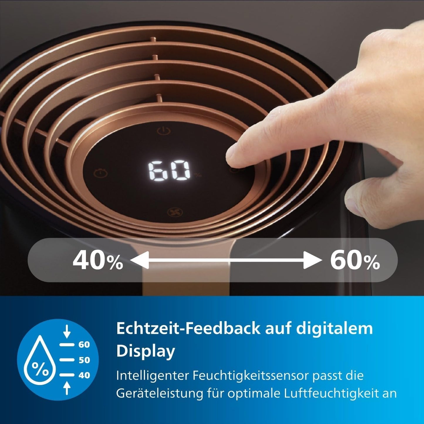 Philips HU3918/10 3000 Series Humidifier 3L – 99% bakterienreduziert, 45m², 360°, 9h Timer, Black