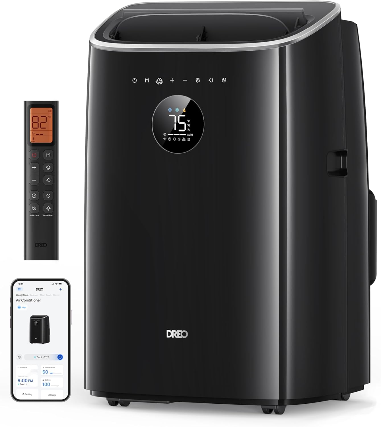 DREO DR-HAC002S Portable Air Conditioner 7.500 BTU – 3-in-1, R290, Energy Class A, IceCool, 45dB, WiFi, Siri, Black