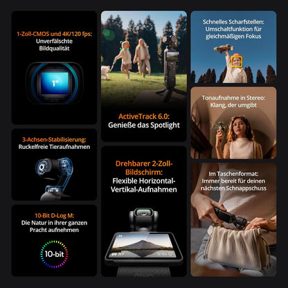 DJI Osmo Pocket 3 Creative Combo Gimbal Camera – 1" CMOS, 4K/120fps, 3-Achsen, ActiveTrack 6.0, Black