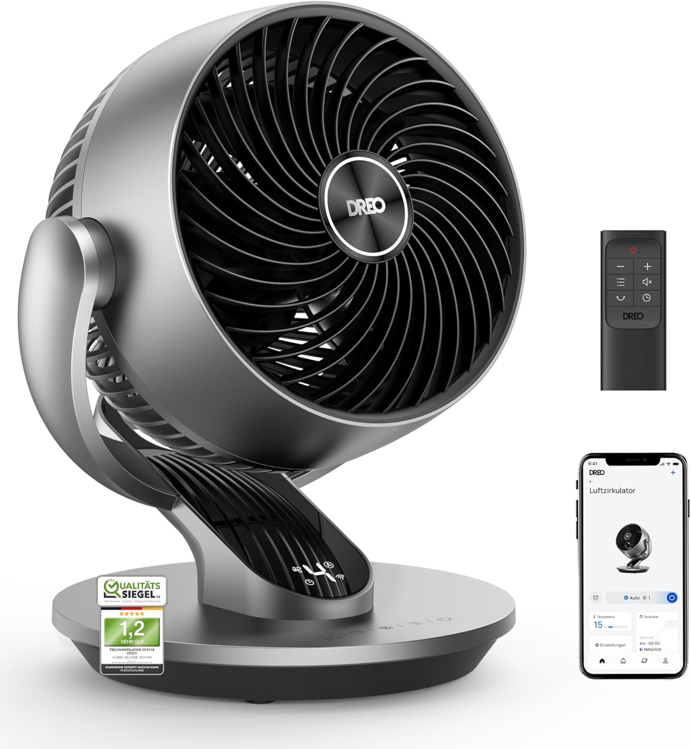 DREO CF511S DR-HAF001S Air Circulation Fan – 70ft, 28,5dB, 90°+120° Oscillation, WiFi, Alexa, Silver