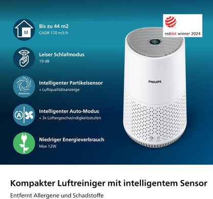 Philips AC0651/10 Air Purifier 44m² – NanoProtect HEPA, AeraSense, 19dB, 12W, CADR 170m³/h, Air+ App, White