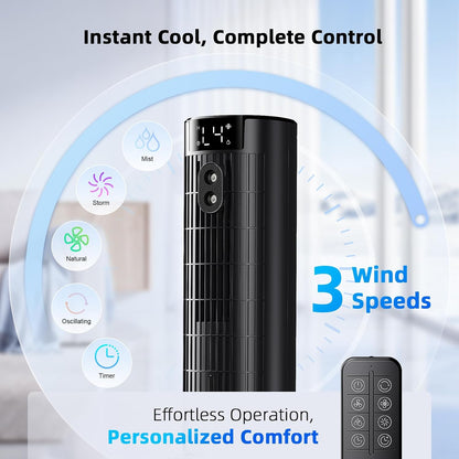 CoamoTrail LRL Mobiler Air Cooler 1L – bladeless, 30dB, 90° Oscillation, Turbo, 10h Timer, Remote Control, Black