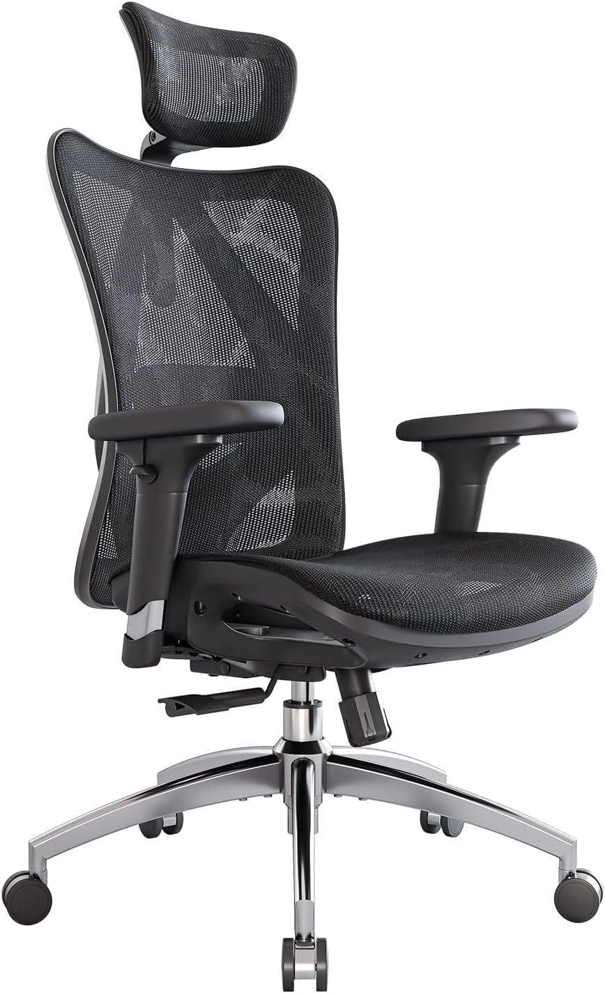 SIHOO M57 Ergonomic Office Chair, 3D-Armrests, Mesh, Headrest, Up to 150 kg, Black
