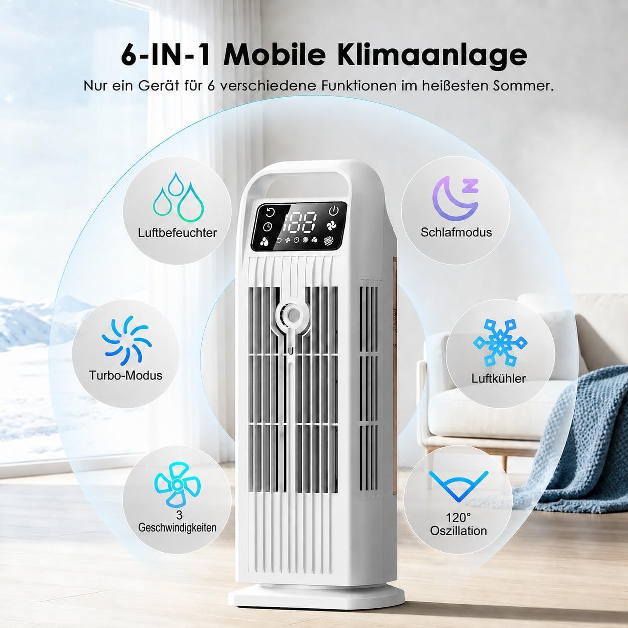 Zenolix KF1 Air Cooler 6-in-1 1,2L – 36W, 7 m/s, 120° Oscillation, 35 dB, Timer, Remote Control, White