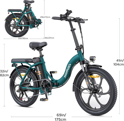 HillMiles MilePort 1 E-Bike Foldable 250W – 36V/13Ah, 100km, 7-Gang, Dual-Federung, 20", Green