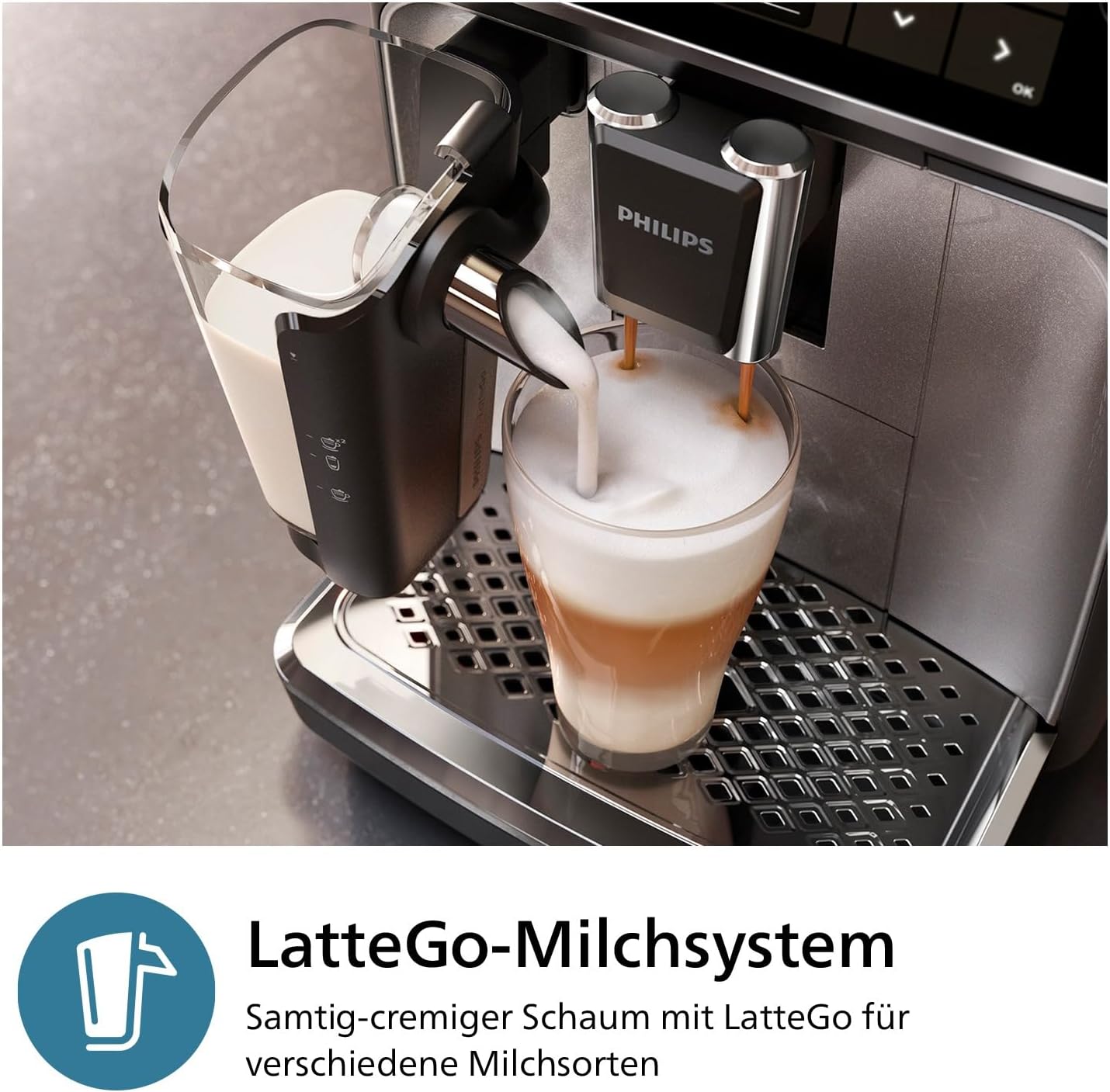 Philips EP3347/90 3300 Series LatteGo Fully Automatic Coffee Machine 1,8L – SilentBrew, AquaClean, 12-stufig, Black/Chrome