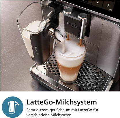 Philips EP3347/90 3300 Series LatteGo Fully Automatic Coffee Machine 1,8L – SilentBrew, AquaClean, 12-stufig, Black/Chrome