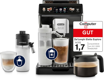 De'Longhi Eletta Explore ECAM452.57.G Fully Automatic Coffee Machine – 40+ Drinks, LatteCrema Hot & Cool, TFT, Grey