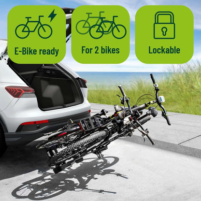 EUFAB PREMIUM 2 Towbar Bike Carrier – 2 Räder, 60kg, E-Bike, Foldable, Lockable, Black