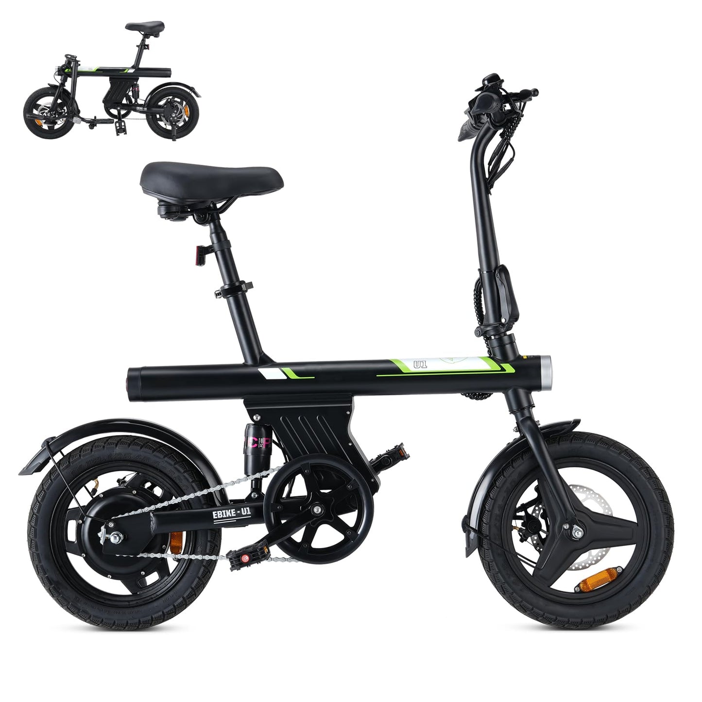Finbike U1 Klapp-E-Bike 250W – 7-Gang, Pedelec, 14", Scheibenbremsen, LCD-Display, 120kg, Black