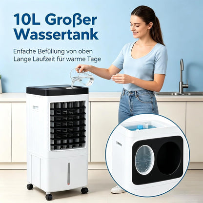 VINGVO x7c29edoga-12 Mobiler Air Cooler 3-in-1 – 6-10L Tank, Eispack, 65W, 30dB, Schwenkfunktion, Timer, Remote Control