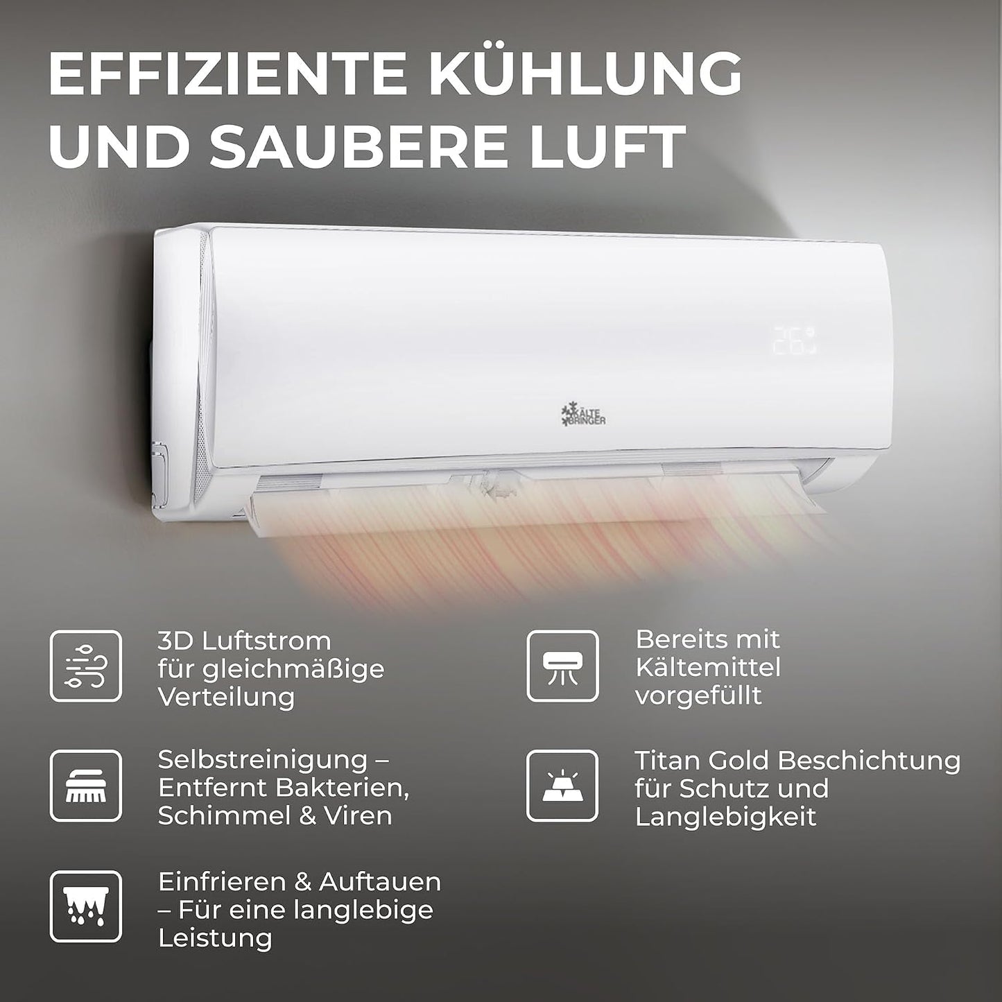 Kältebringer KB34 Split Air Conditioner 12.000 BTU – Full-Inverter, Energy Class A++/A+, R32, WiFi, Alexa, TitanGold, White
