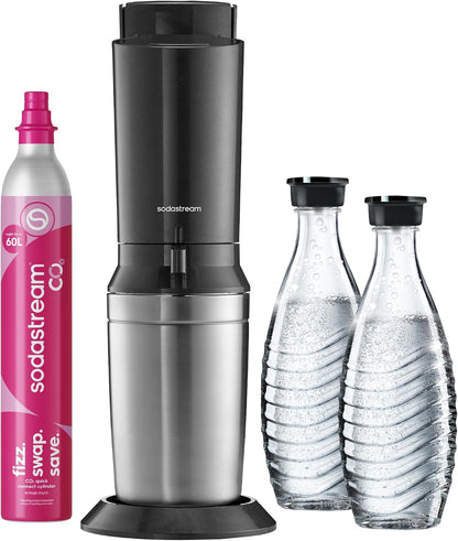 SodaStream Crystal 3.0 Sparkling Water Maker – Quick Connect CO2, 2x Glass Carafe 0,7L, Titanium/Black